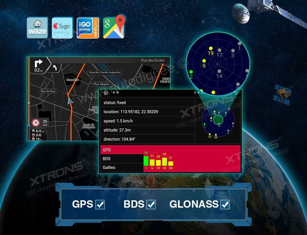 Fiat 500 (2016-2021)  XTRONS PE71500FL XTRONS PE71500FL GPS Navigation with Online Maps