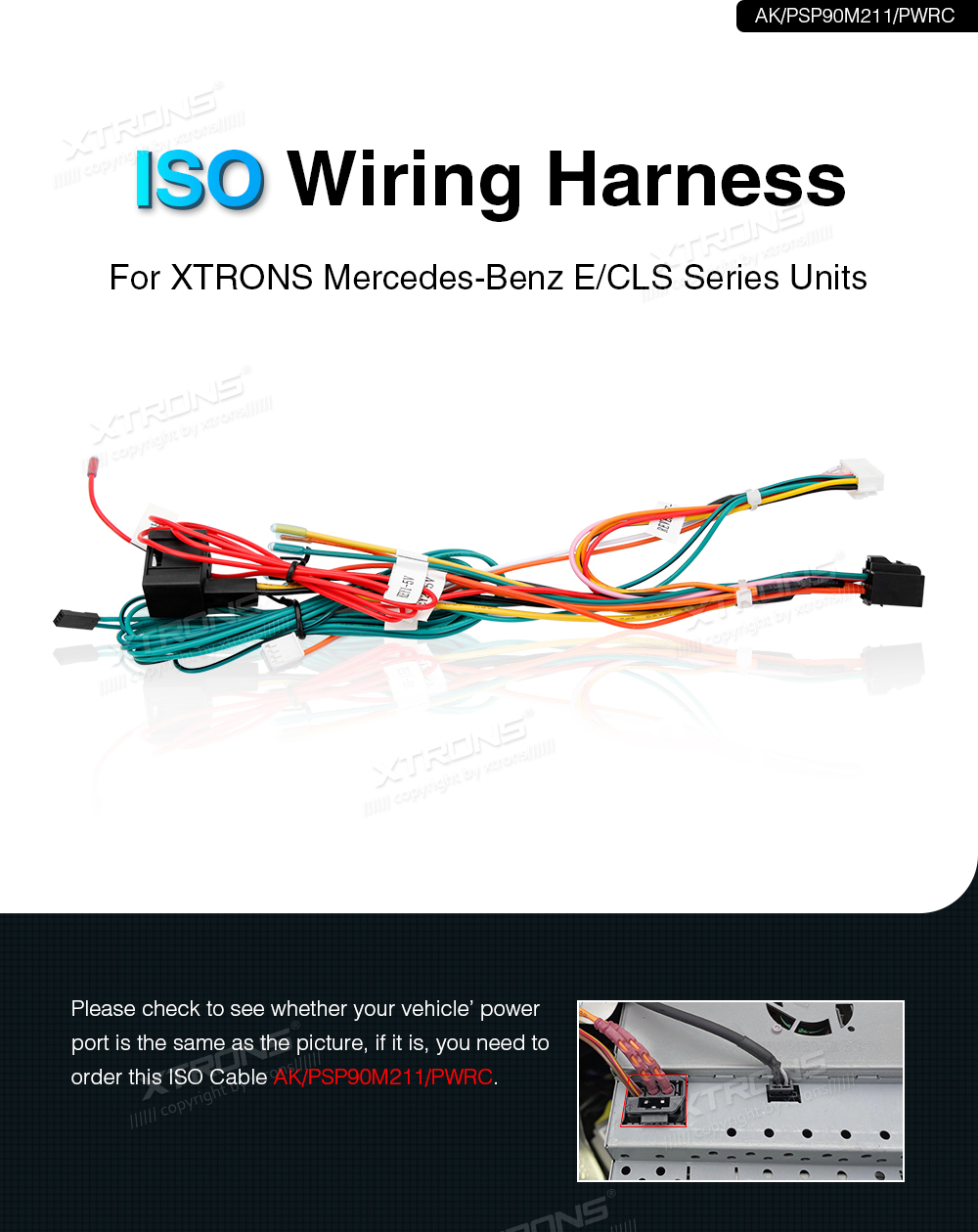 ISO Wiring Harness for XTRONS Mercedes-Benz E / CLS Series Units PSP90M211/PWRC