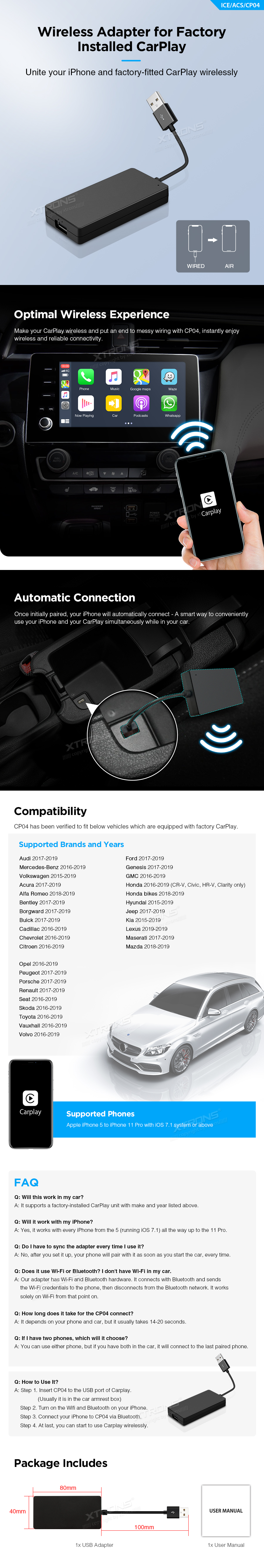 Apple CarPlay (juhtmevaba) adapter auto tehase CarPlay liidesele