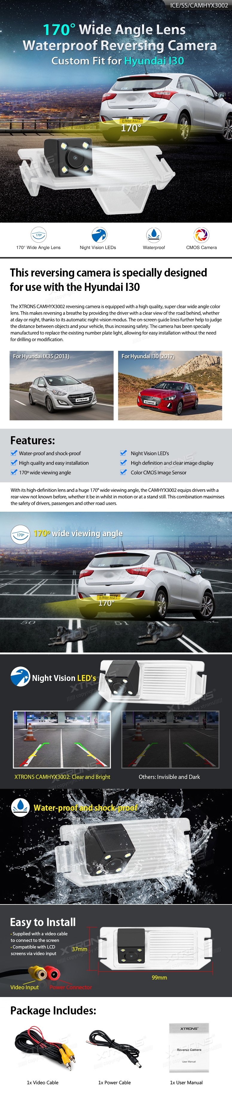 Hyundai i30, RCA liitmikuga Xtrons tagurdus / parkimiskaamera multimeedia naviraadiole