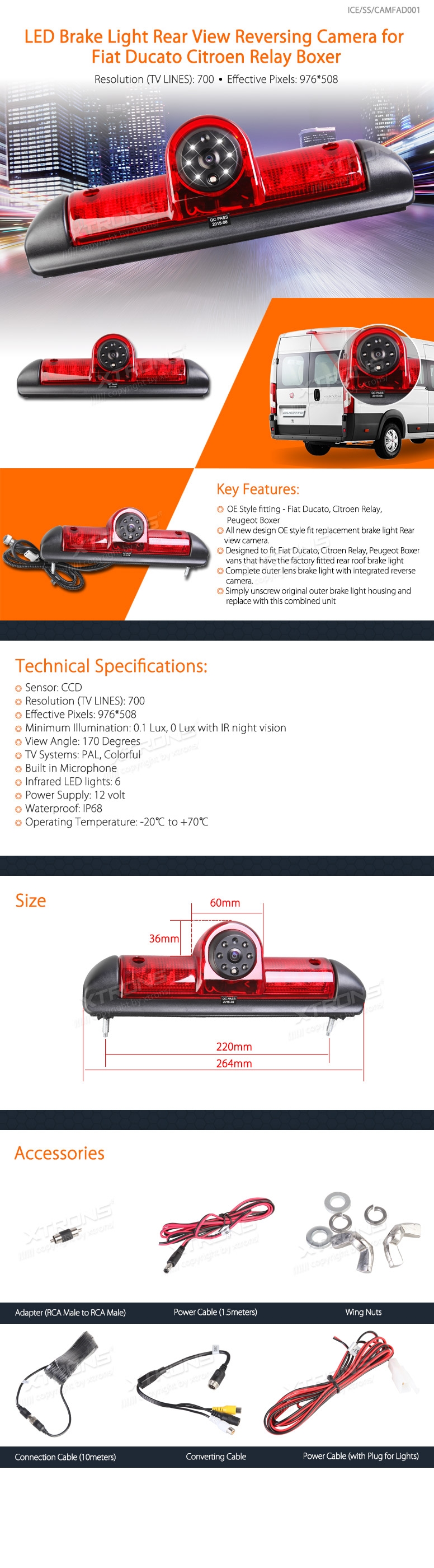 Peugeot Boxer/Fiat Ducato/, RCA liitmikuga Xtrons tagurdus / parkimiskaamera multimeedia naviraadiole