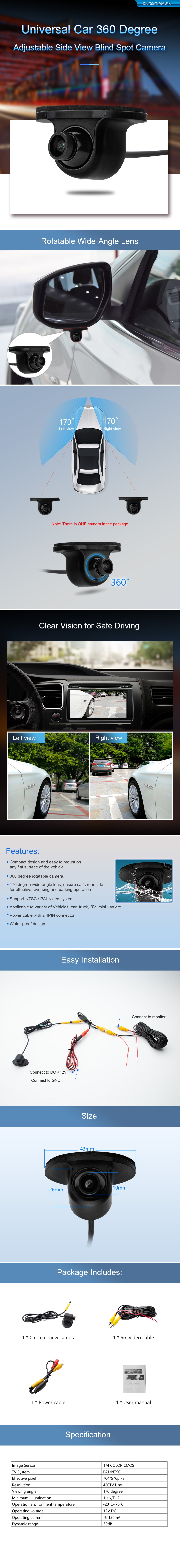cam016-Universaalne Parkimiskaamera/auto esikaamera/peegli alune kaamera, RCA liitmikuga Xtrons multimeedia naviraadiole
