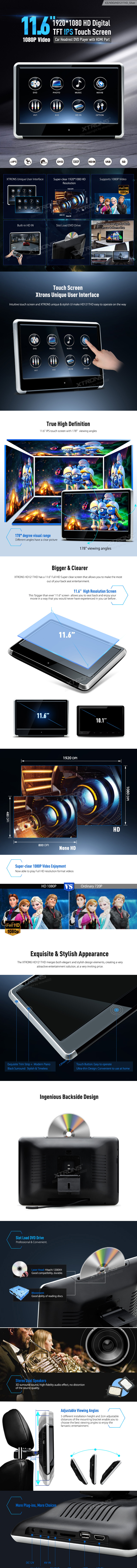 11.6 tolline DVD Ekraan peatoe jalgadele Xtrons HD116HD