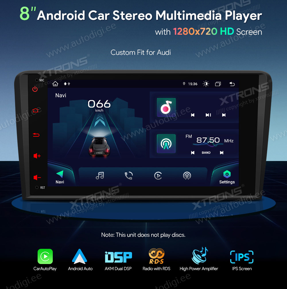 Audi A3 (2003-2012)  XTRONS IA82A3AL merkkikohtainen Android GPS multimedia näyttösoitin