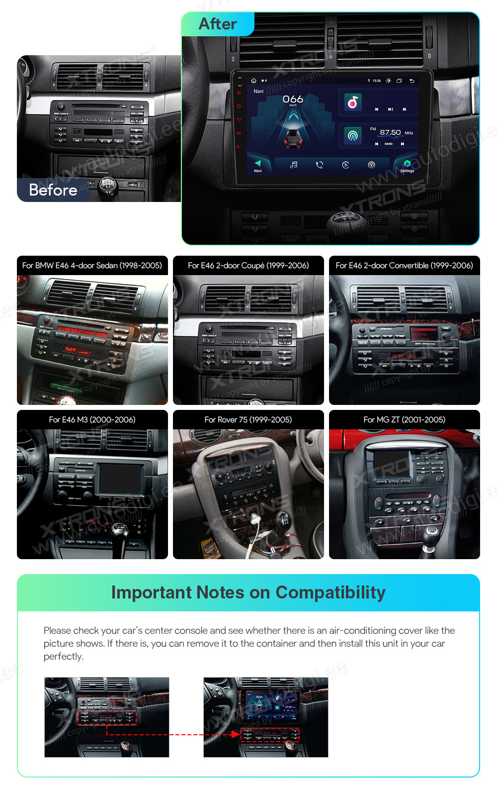 BMW 3. seeria E46 (1998-2006)  совместимость мультимедийного радио в зависимости от модели автомобиля