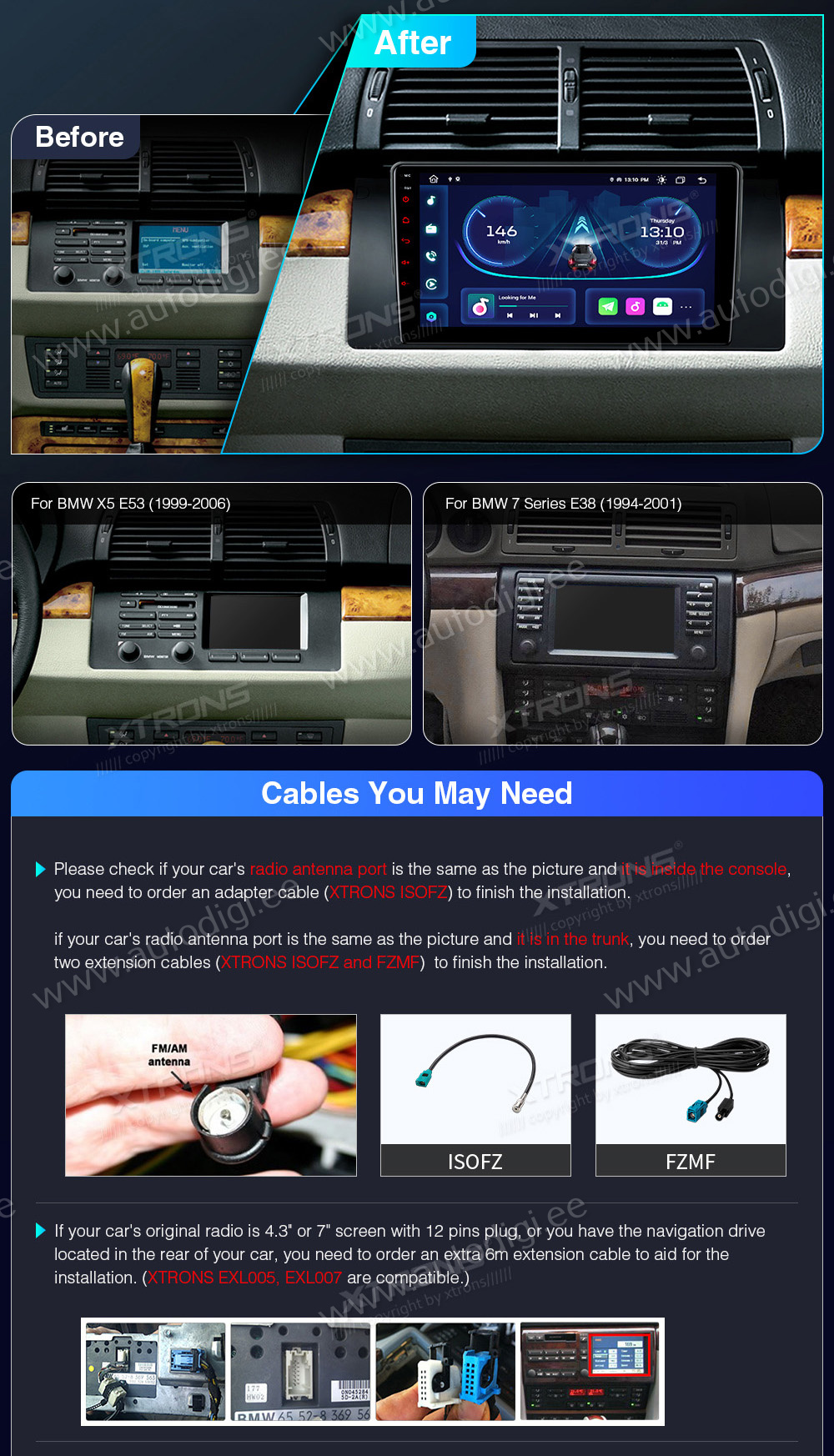 BMW X5 E53 (1999-2006)  совместимость мультимедийного радио в зависимости от модели автомобиля
