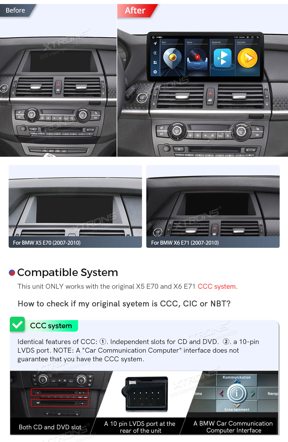 BMW X5 | X6 | E70 | 71 iDrive CCC (2007-2010)  совместимость мультимедийного радио в зависимости от модели автомобиля