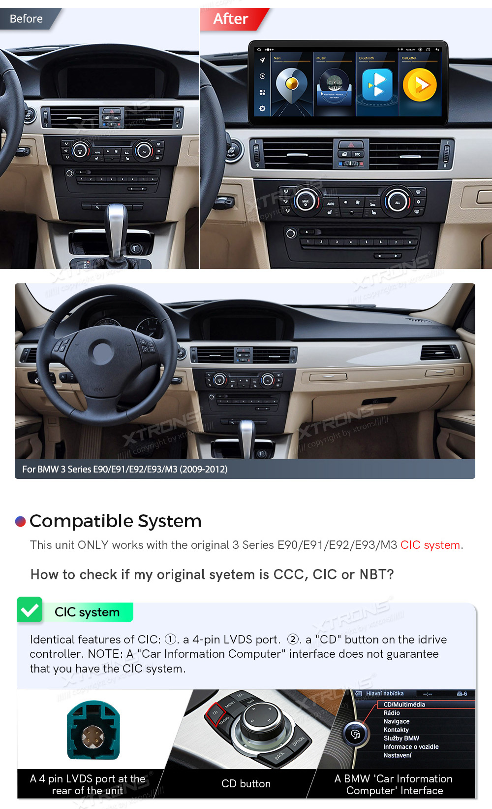BMW 3.ser | E90 | E92 | E93 iDrive CIC (2009-2012)  совместимость мультимедийного радио в зависимости от модели автомобиля