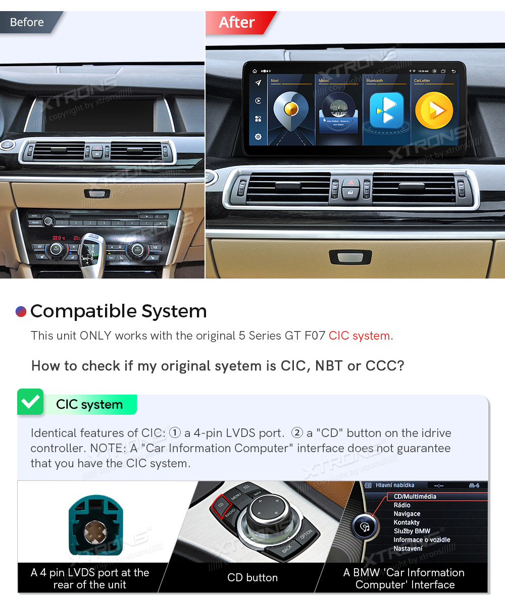 BMW 5.ser F07 GT(2011 - 2012) | iDrive CIC  совместимость мультимедийного радио в зависимости от модели автомобиля