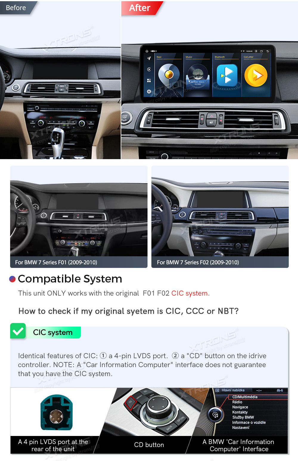 BMW 7.ser F01/F02 (2009 - 2012) | iDrive CIC  совместимость мультимедийного радио в зависимости от модели автомобиля