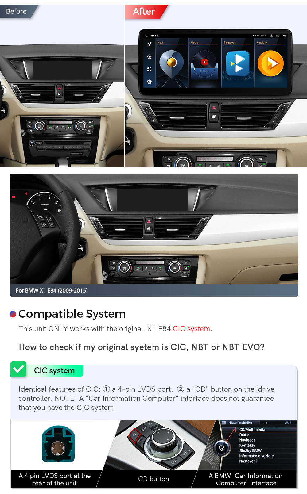 BMW X1 E84 (2009-2015) iDrive CIC  совместимость мультимедийного радио в зависимости от модели автомобиля