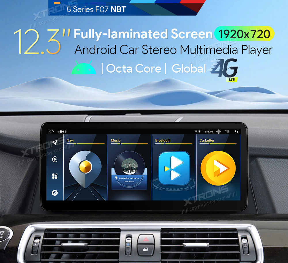 BMW 5.ser F07 GT(2013 - 2017) | iDrive NBT  XTRONS QLB22NB12FVGT merkkikohtainen Android GPS multimedia näyttö