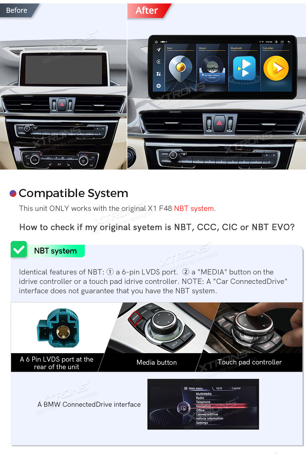 BMW X1 F48 (2016-2017) | iDrive NBT  совместимость мультимедийного радио в зависимости от модели автомобиля
