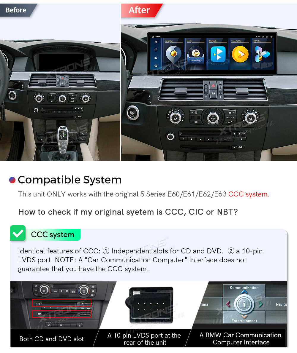 BMW 5.ser | E60 | E61 | iDrive CCC (2005-2008)  совместимость мультимедийного радио в зависимости от модели автомобиля