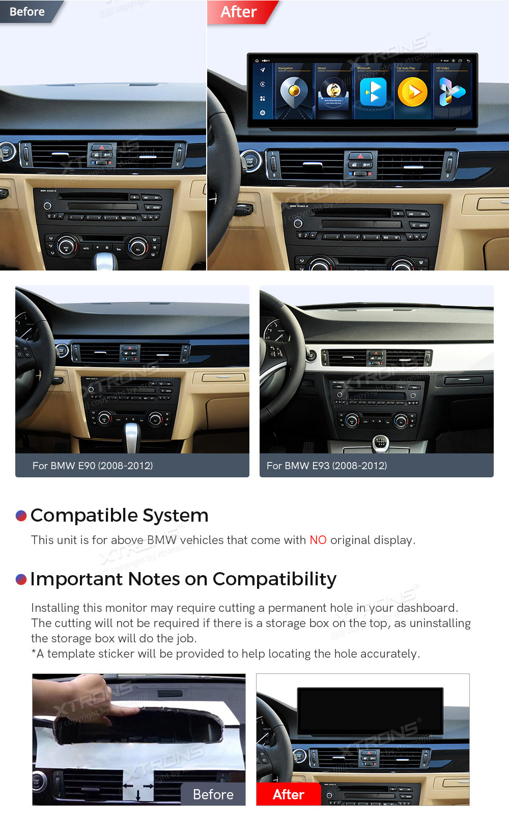 BMW 3. ser. E90 | E91 | E92 | E93 (2005-2012) w/o orig. screen  совместимость мультимедийного радио в зависимости от модели автомобиля