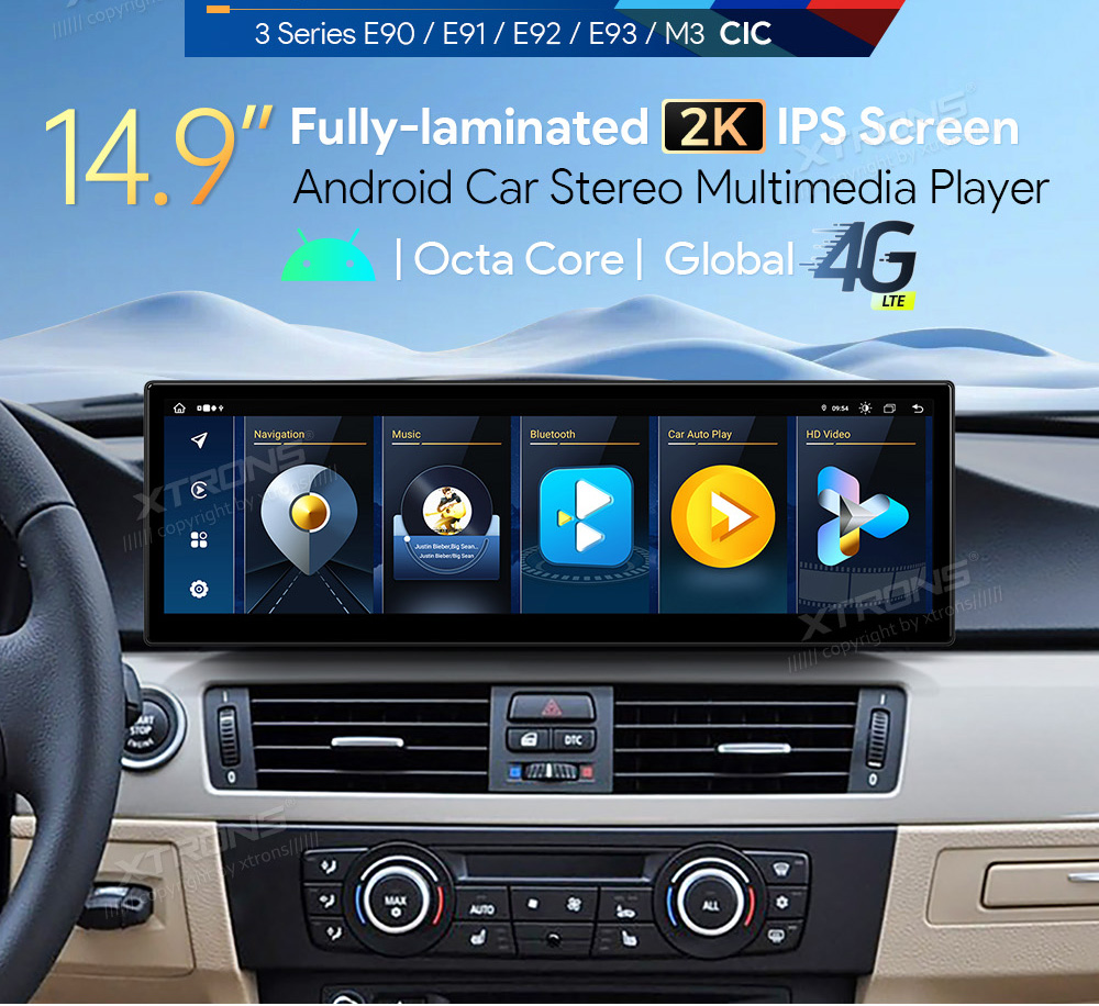 BMW 3.ser | E90 | E92 | E93 iDrive CIC (2009-2012)  XTRONS QLB4292CI merkkikohtainen Android GPS multimedia näyttö