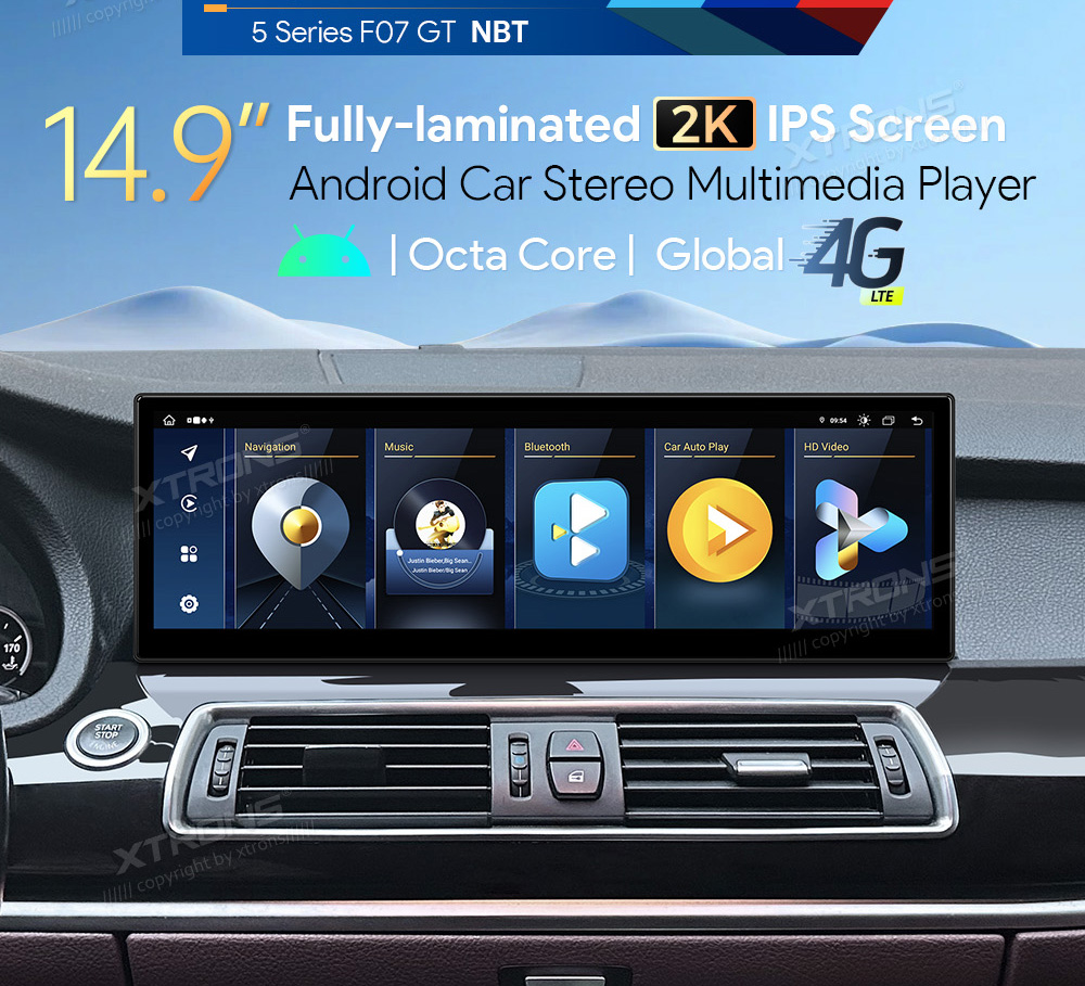 BMW 5.ser F07 GT(2013 - 2017) | iDrive NBT  XTRONS QLB42FVNBGT merkkikohtainen Android GPS multimedia näyttö