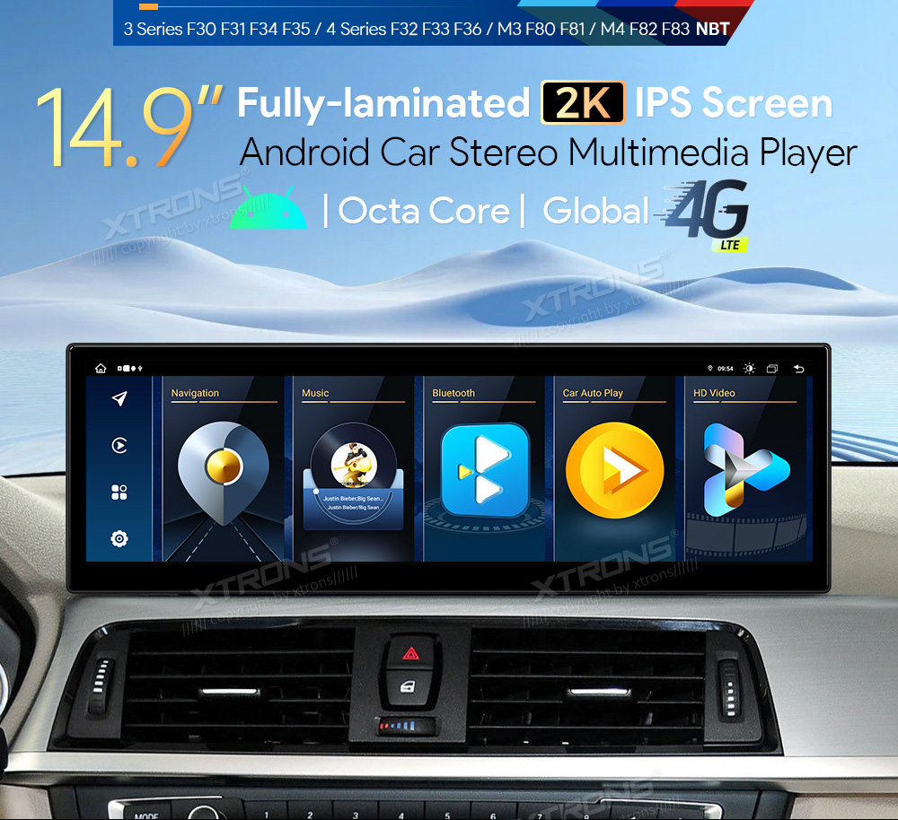 BMW 3.ser | BMW 4.ser | F30 | F32 | (2013-2016)  XTRONS QLB42THNBL merkkikohtainen Android GPS multimedia näyttö