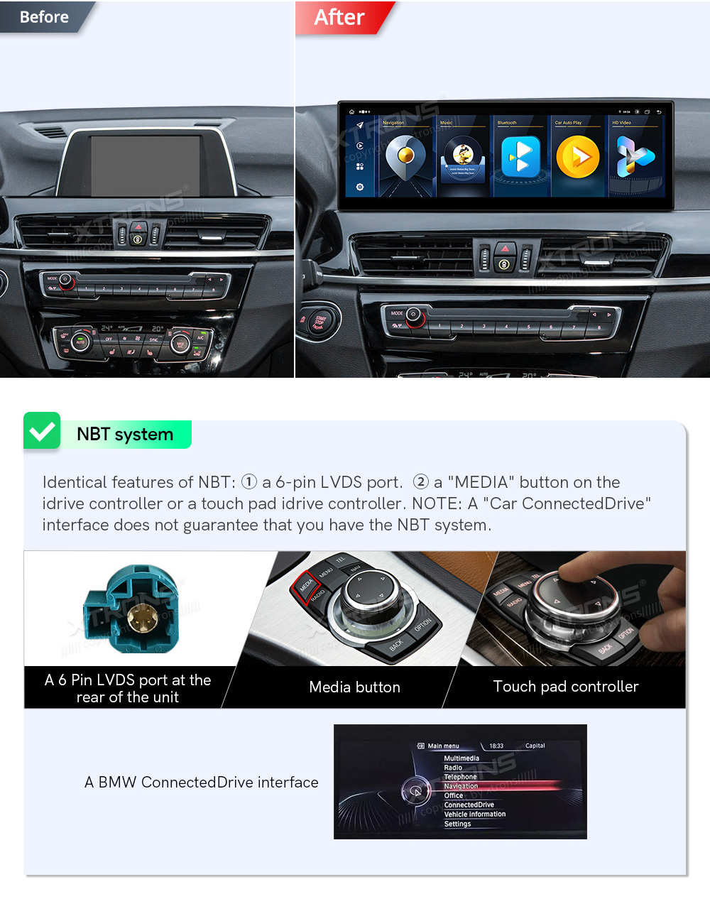 BMW X1 F48 (2016-2017) | iDrive NBT  совместимость мультимедийного радио в зависимости от модели автомобиля