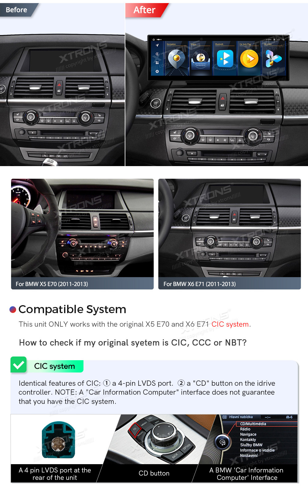 BMW X5 | X6 | E70 | 71 iDrive CIC (2010-2014)  совместимость мультимедийного радио в зависимости от модели автомобиля