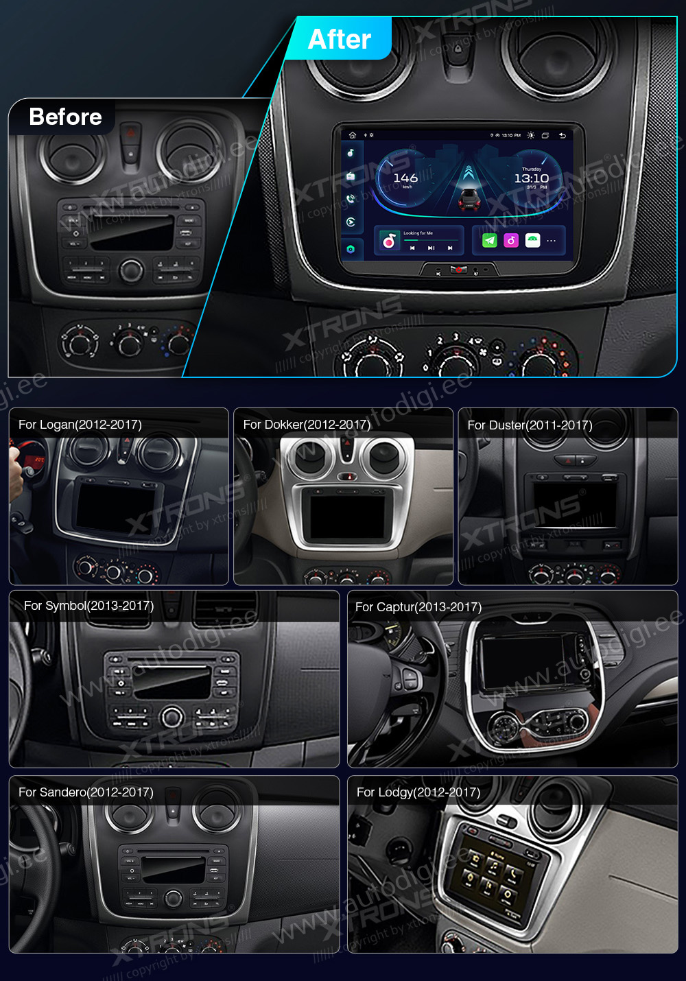 XTRONS Dacia  mallikohtaisen multimediaradion soveltuvuus autoon
