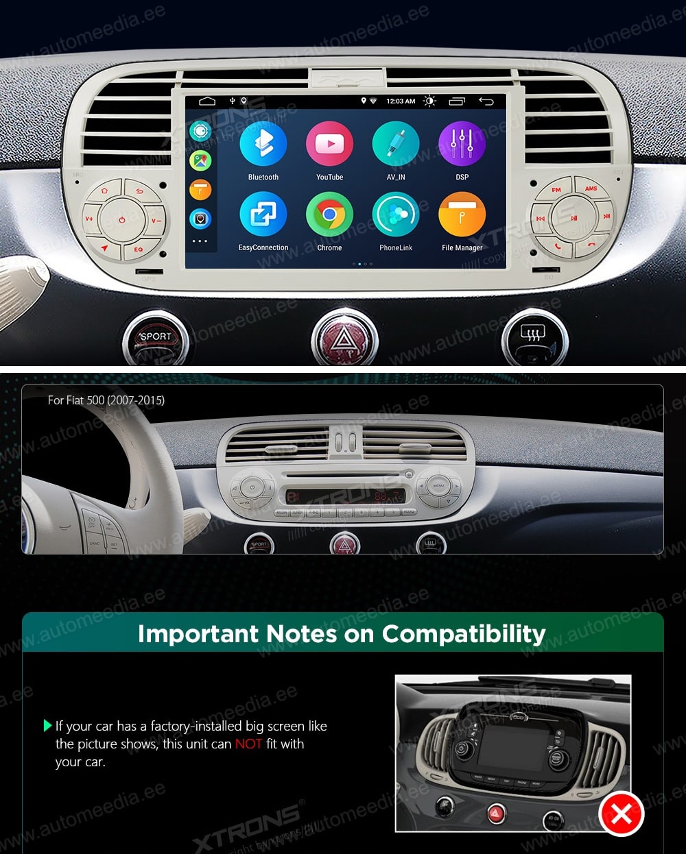 hizpo Android 10 Car Navigation 7 Inch Touch Screen for Fiat 500 2007-2014 White 2G+ 32G Supports Mirror-Link Steering Wheel Control GPS Bluetooth AM/FM Radio TPMS DSP Car Play Stereo