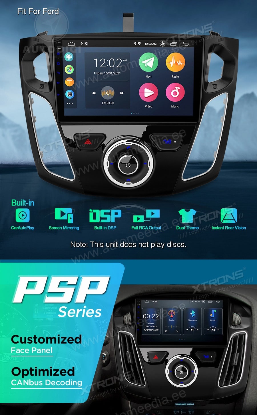 Ford Focus (2012-2017) XTRONS PSP90FSF Mudelikohane android multimeediakeskus gps naviraadio