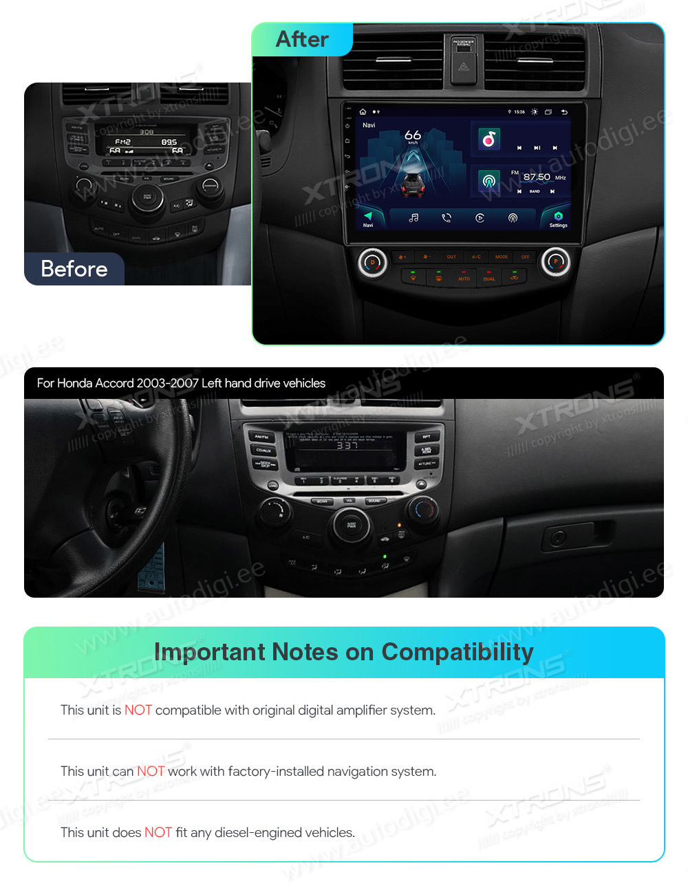 XTRONS Honda  mallikohtaisen multimediaradion soveltuvuus autoon