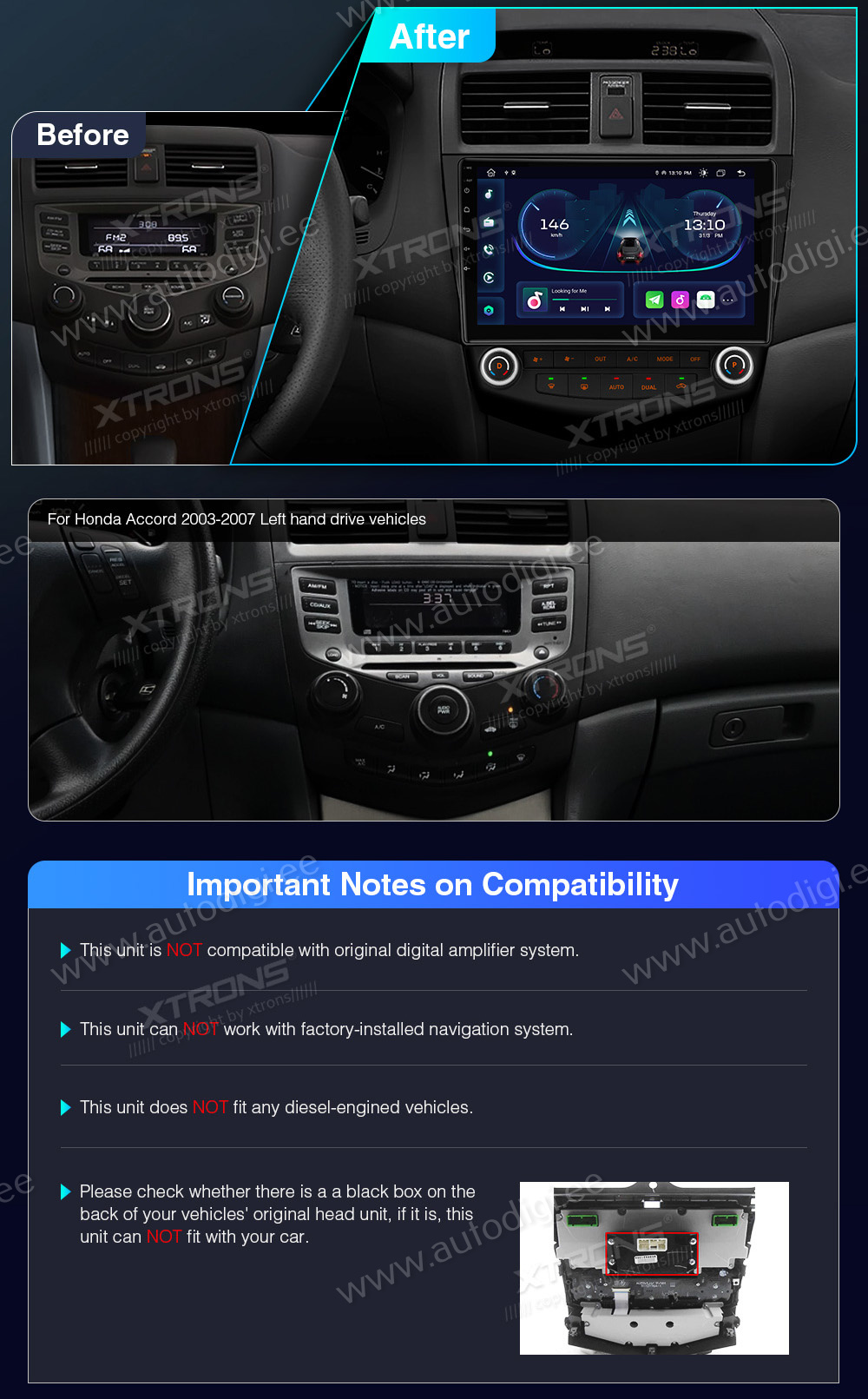 Honda Accord (2002-2008)  совместимость мультимедийного радио в зависимости от модели автомобиля