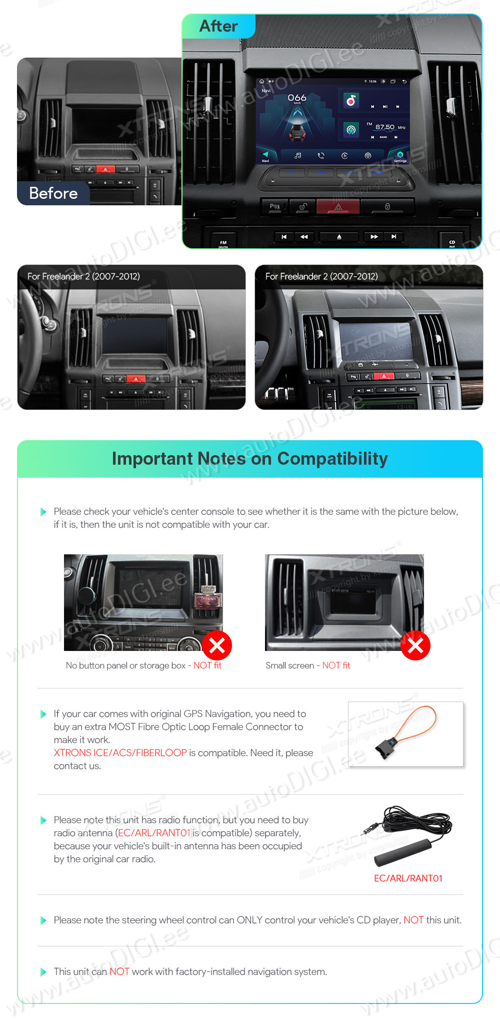 Land Rover Freelander 2 (2007-2012)  совместимость мультимедийного радио в зависимости от модели автомобиля