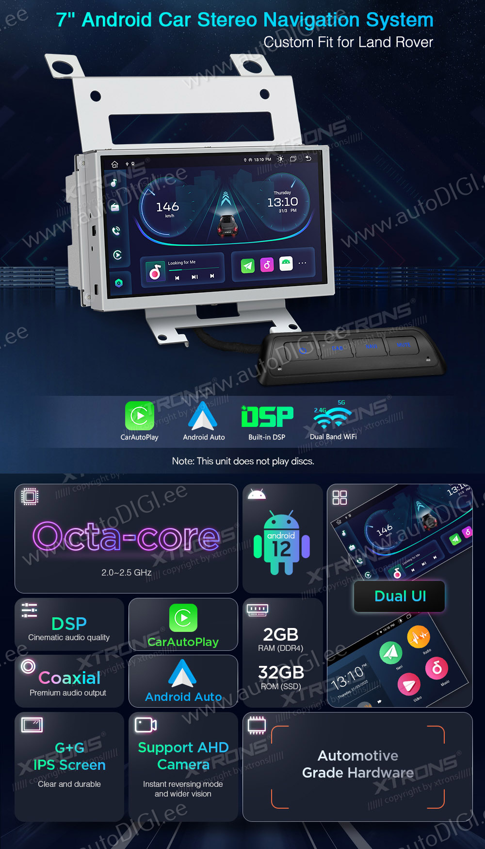 XTRONS PE72DLRL Mudelikohane android multimeediakeskus gps naviraadio