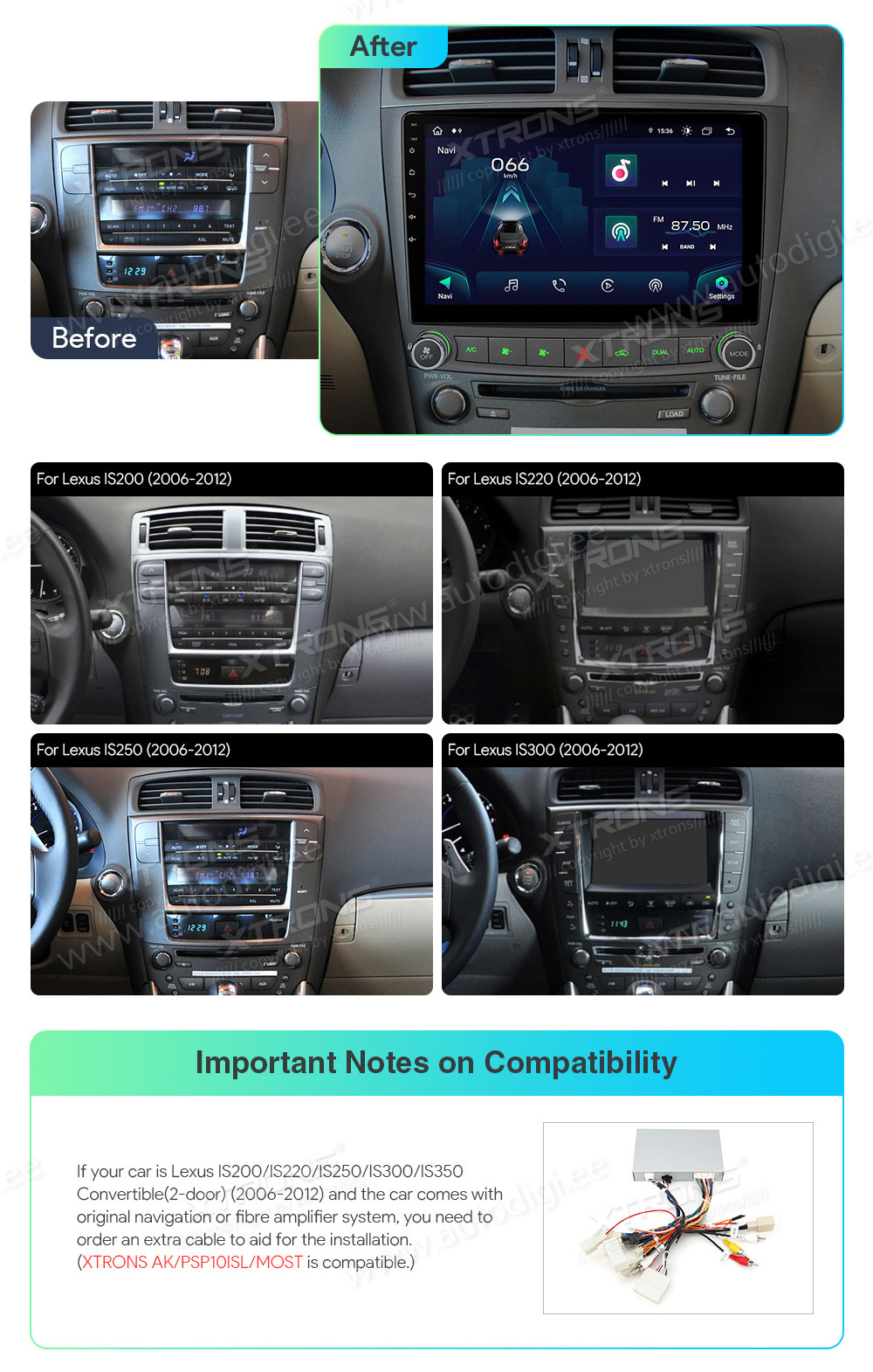 Lexus IS200 | IS300 | IS350 (2006-2012)  совместимость мультимедийного радио в зависимости от модели автомобиля