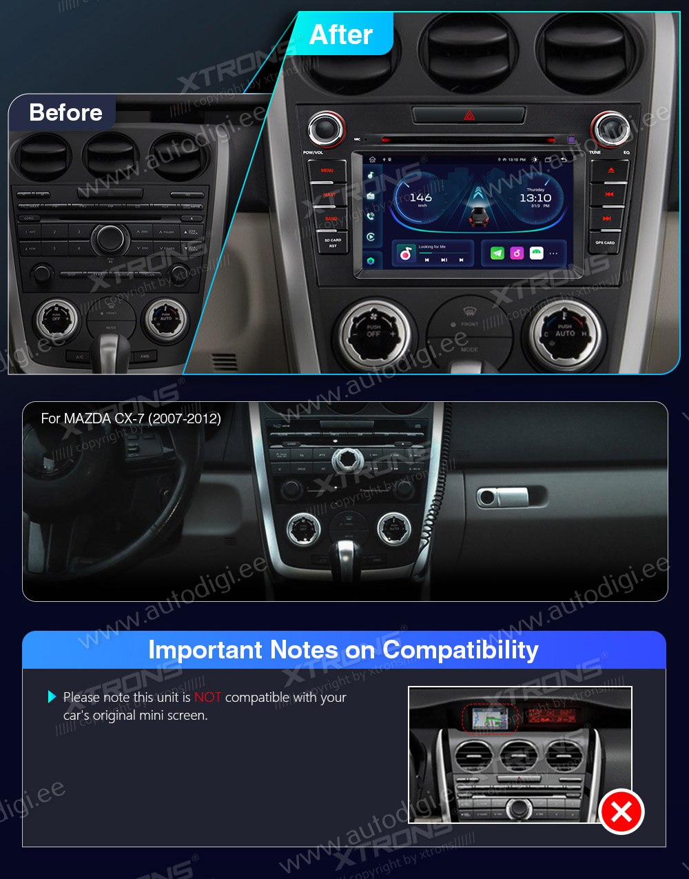 Mazda CX7 (2007-2012)  совместимость мультимедийного радио в зависимости от модели автомобиля