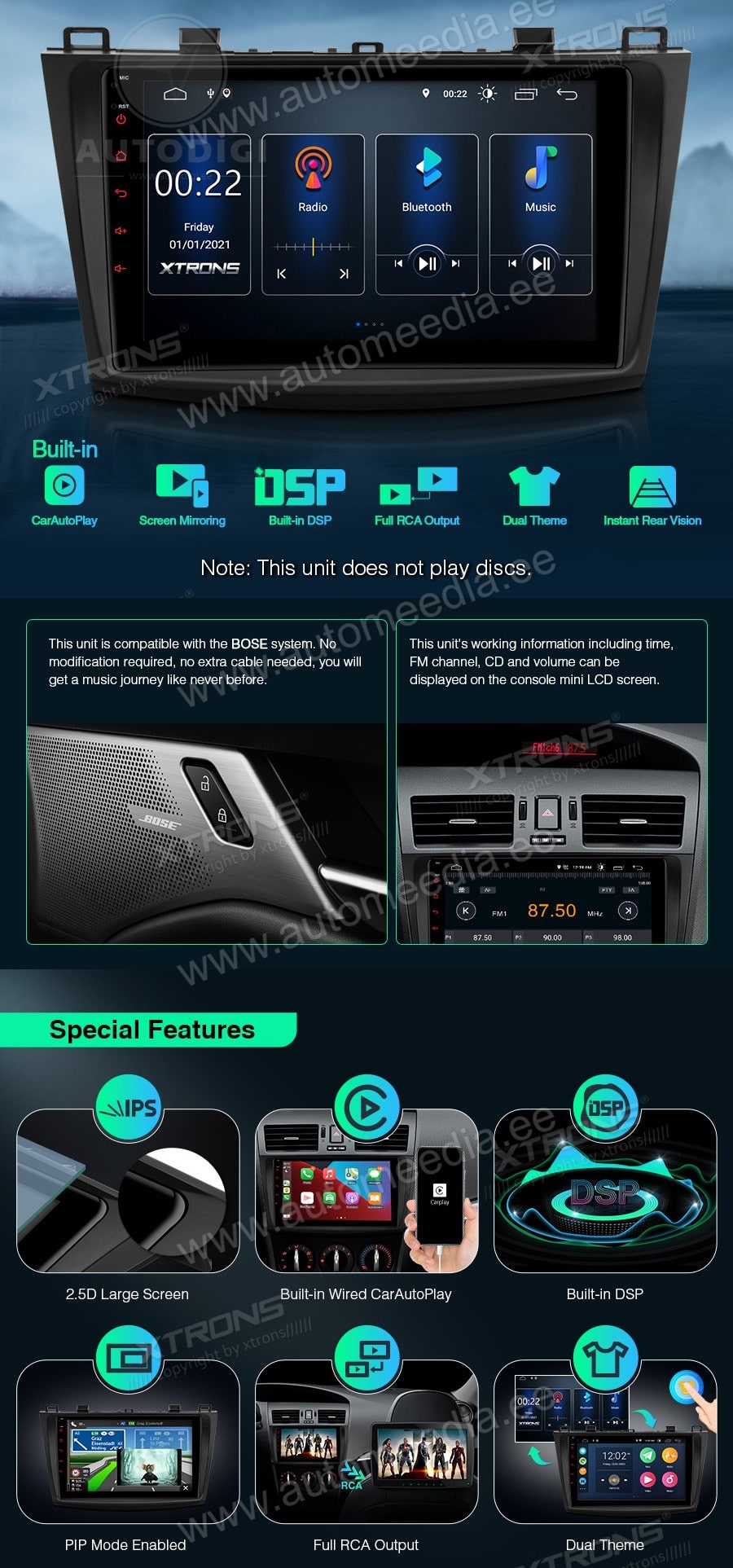 Mazda 3 (2010-2013) XTRONS PSP90M3NM Mudelikohane android multimeediakeskus gps naviraadio