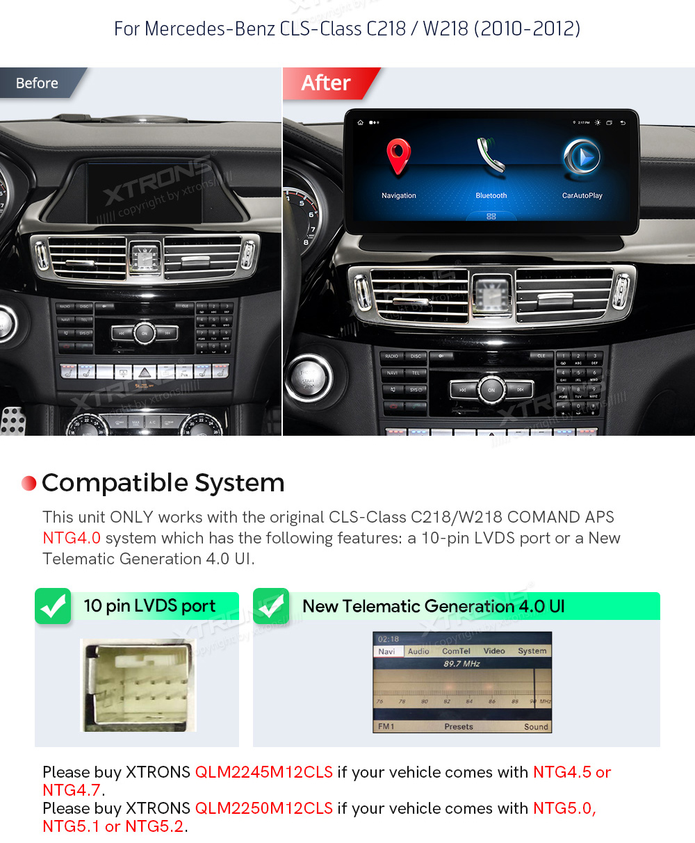 Mercedes-Benz CLS Class | W218 | 2010 - 2011 (NTG4.0)  совместимость мультимедийного радио в зависимости от модели автомобиля