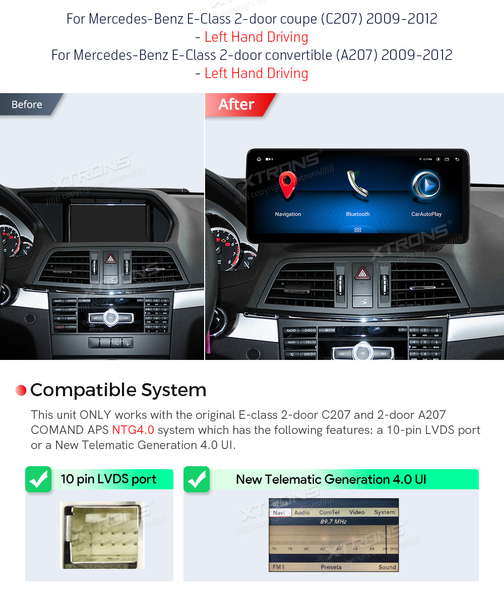 Mercedes-Benz E-Class Coupe (2009-2012) | C207 | NTG4.0  совместимость мультимедийного радио в зависимости от модели автомобиля