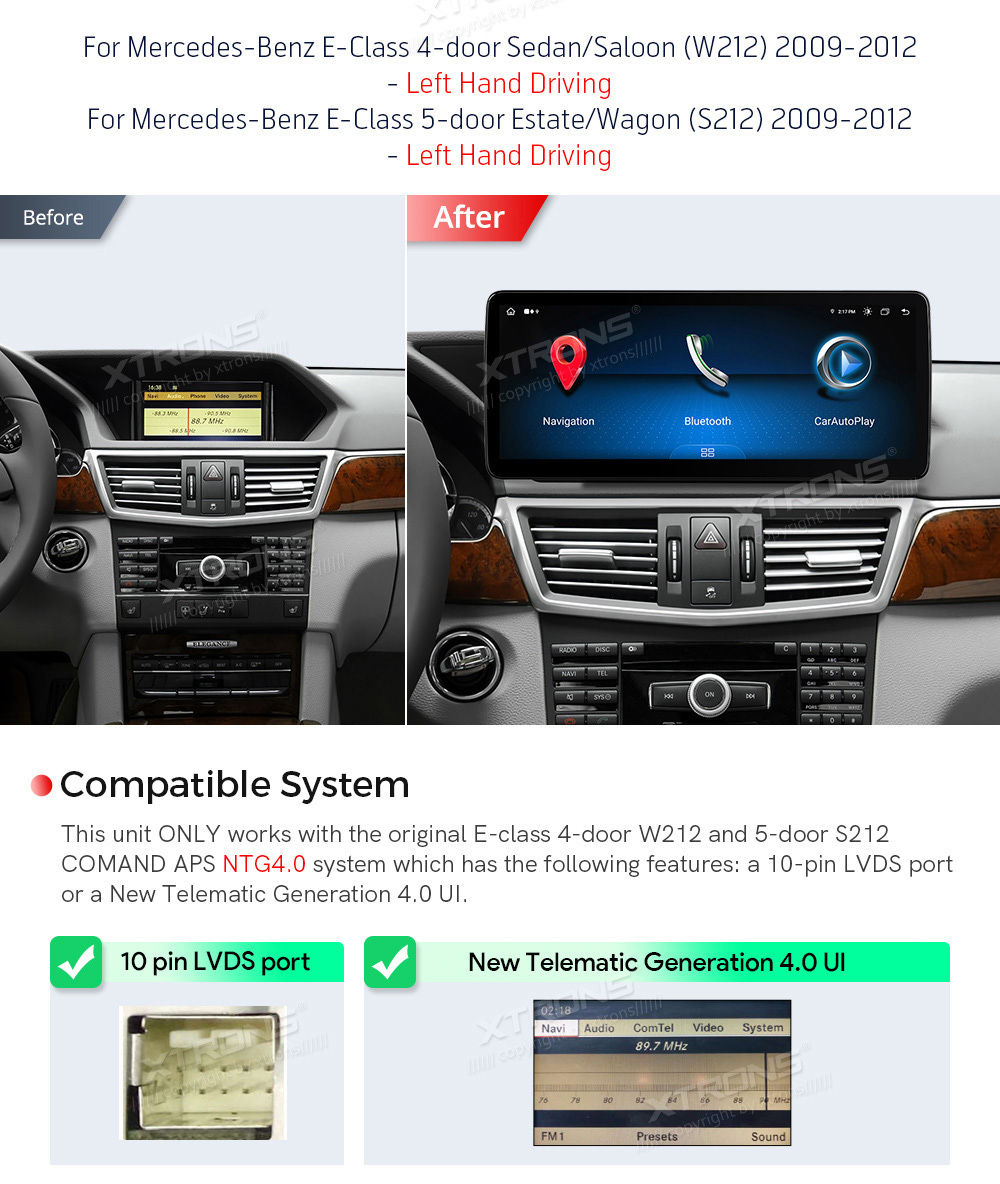 XTRONS Mercedes-Benz  mallikohtaisen multimediaradion soveltuvuus autoon