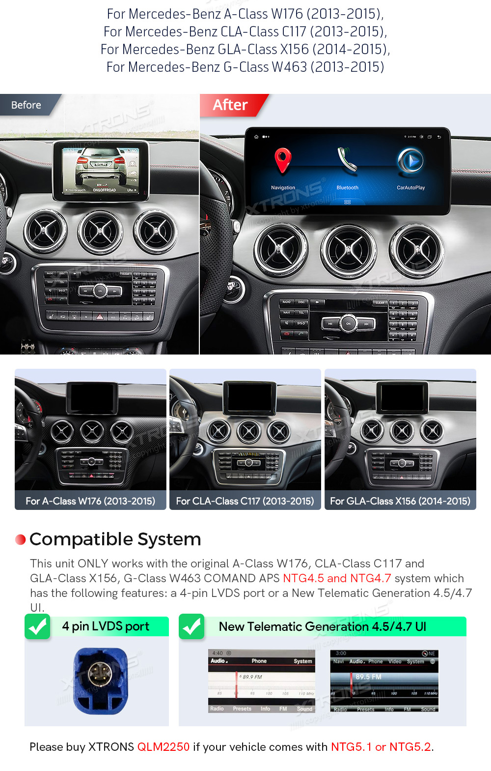 Mercedes-Benz A-Class (2013-2015) | GLA | CLA | W176 | C117 | X156 | NTG4.5 | NTG4.7  совместимость мультимедийного радио в зависимости от модели автомобиля