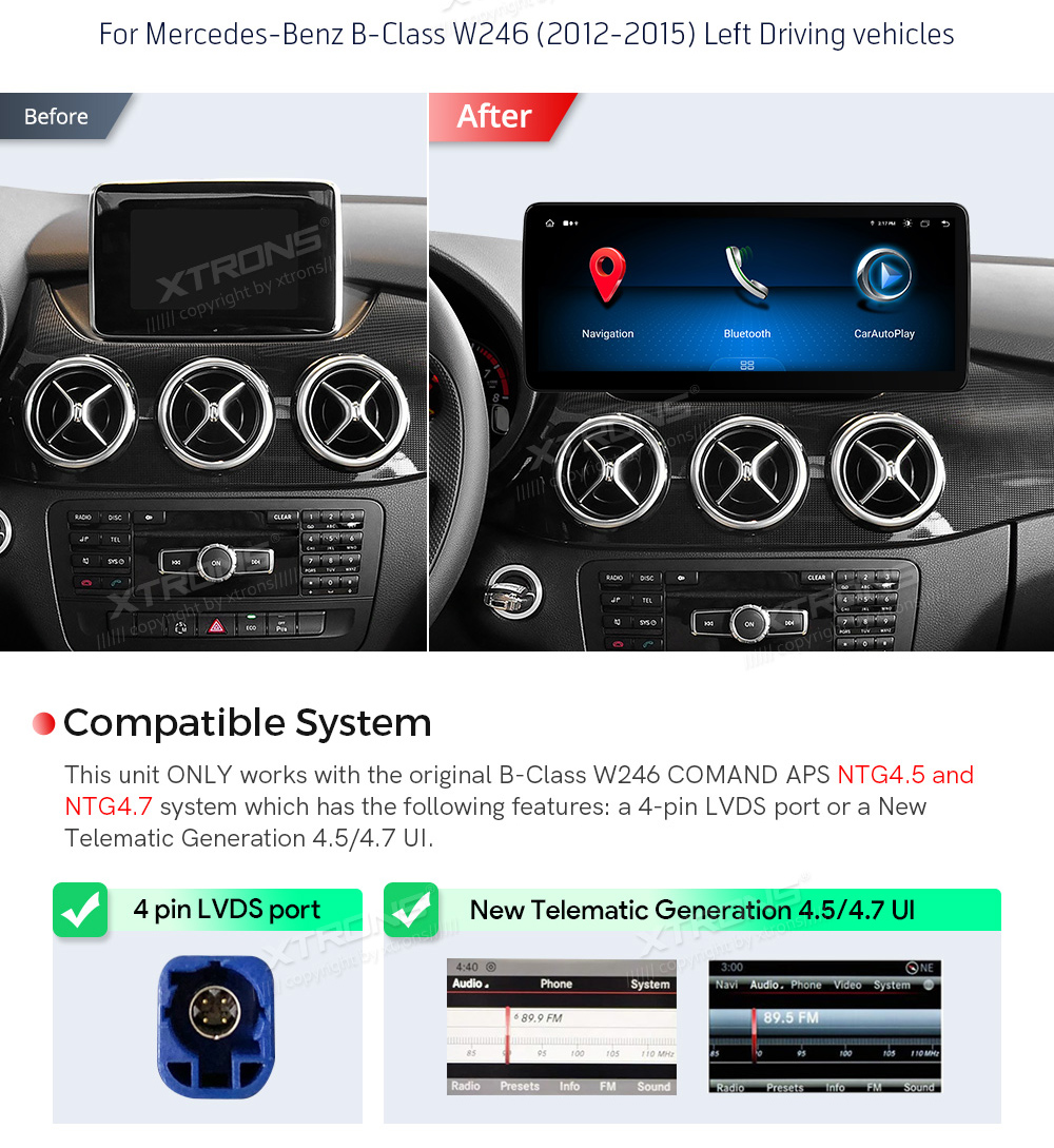Mercedes-Benz B Class | W246 | 2011-2014 (NTG4.5)  совместимость мультимедийного радио в зависимости от модели автомобиля