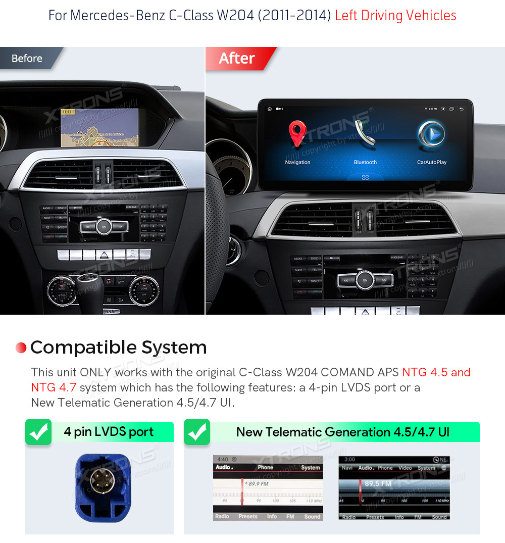 Mercedes-Benz C-Class ( 2011-2014) | W204 | NTG4.5 | NTG4.7  совместимость мультимедийного радио в зависимости от модели автомобиля