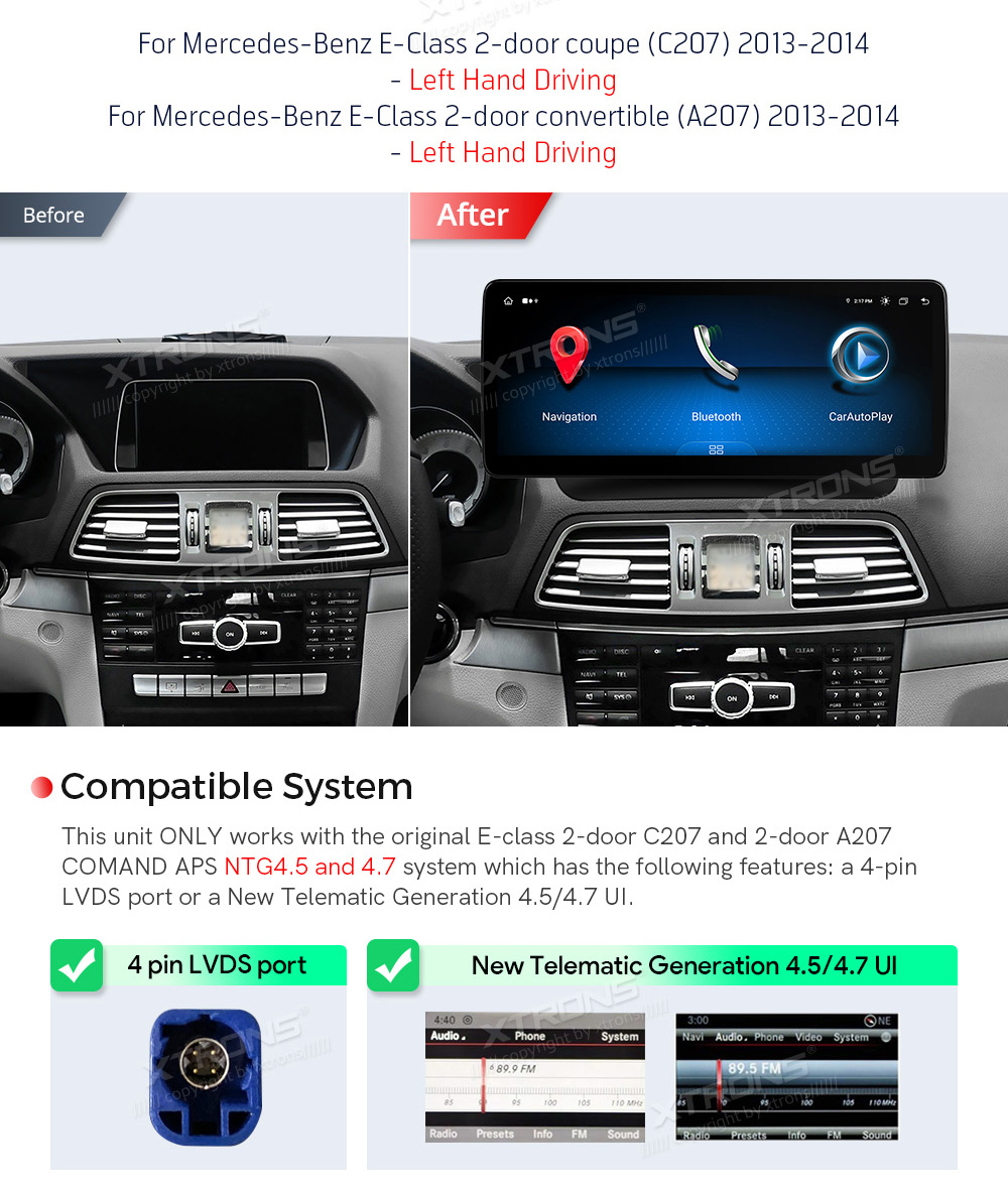 Mercedes-Benz E-Class Coupe (2013-2015) | C207 | NTG4.5 | NTG4.7  совместимость мультимедийного радио в зависимости от модели автомобиля