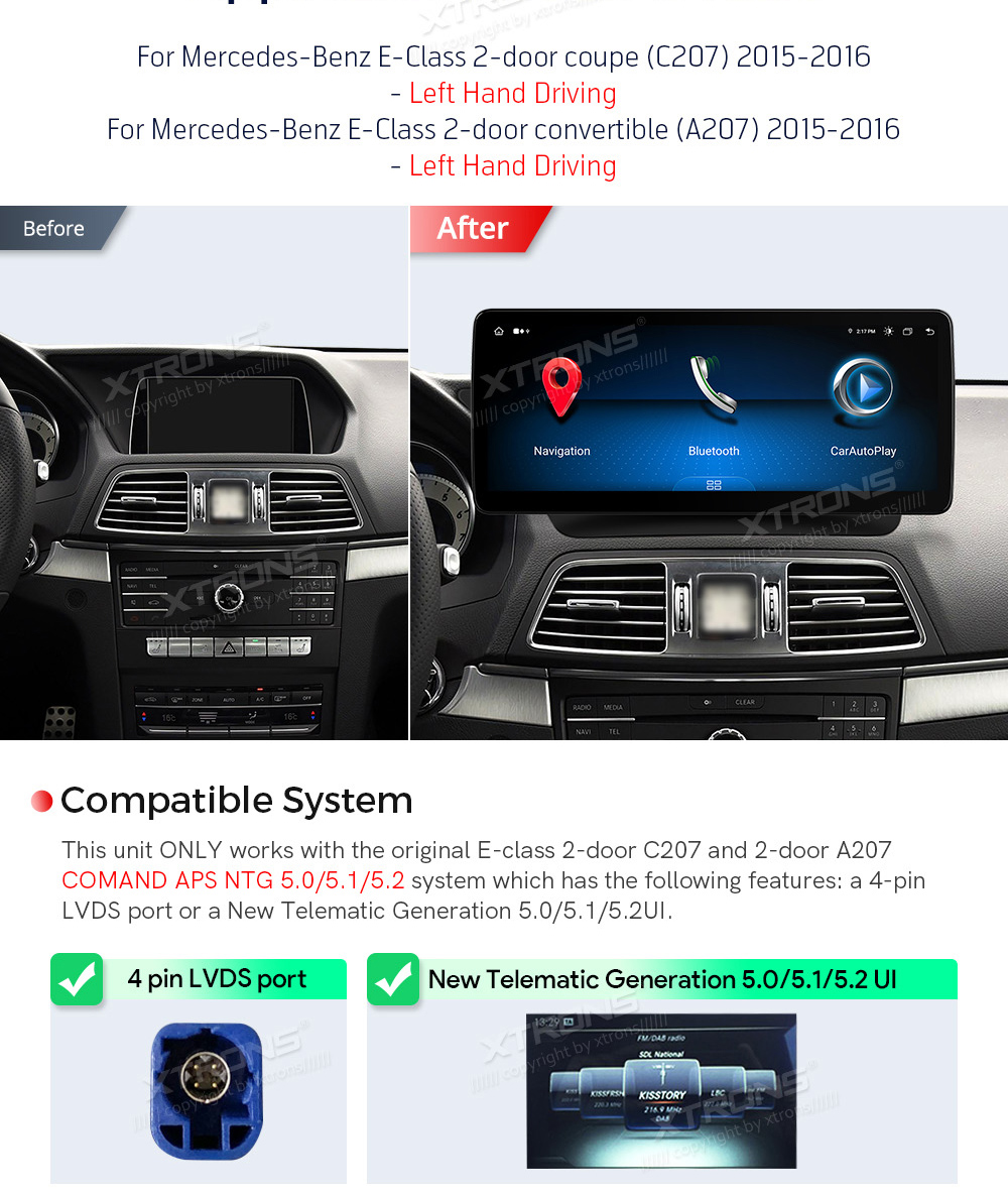 Mercedes-Benz E-Class Coupe (2016-2017) | C207 | NTG5.0  совместимость мультимедийного радио в зависимости от модели автомобиля