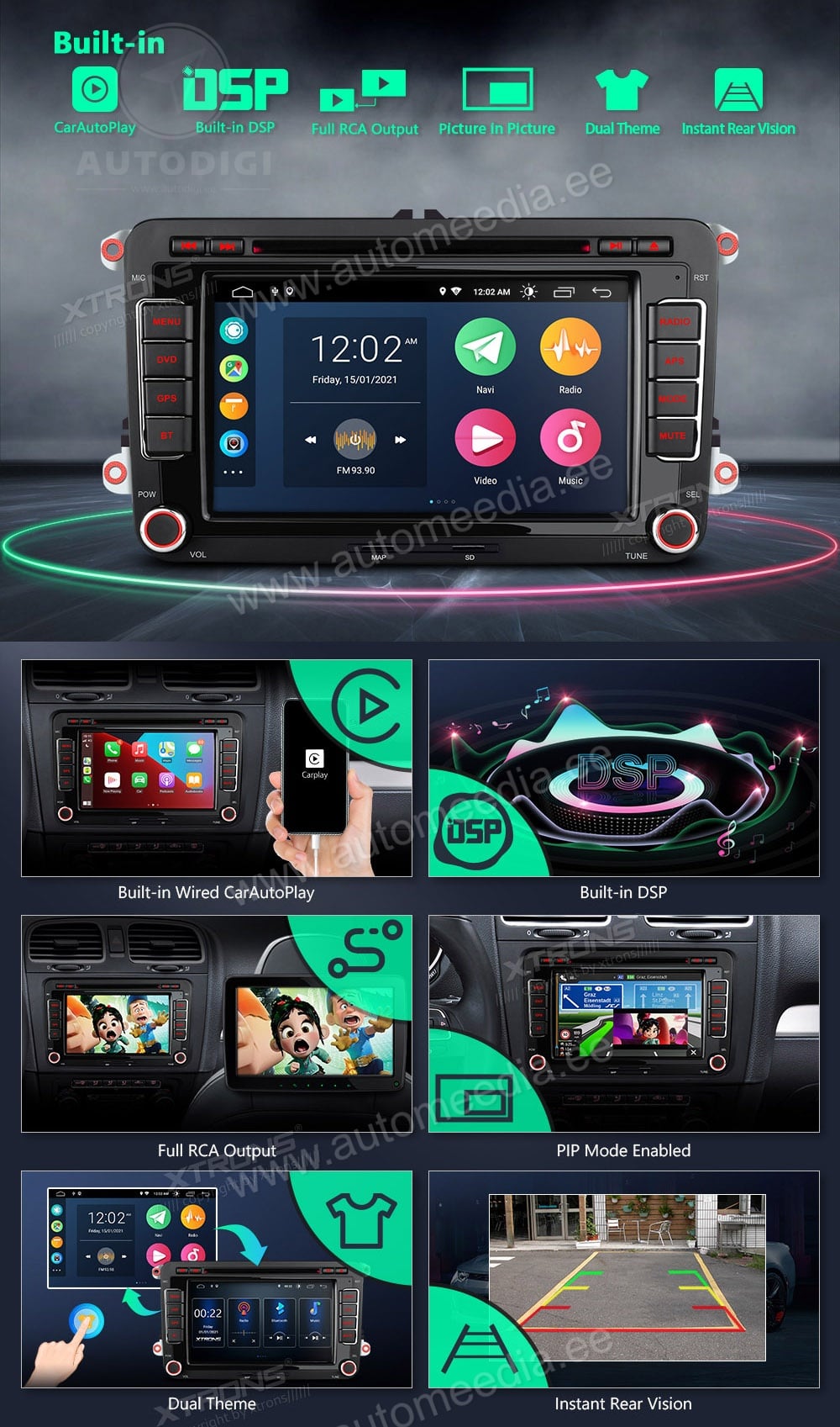 VW Passat B6 B7 XTRONS PSA70MTV Mudelikohane android multimeediakeskus gps naviraadio