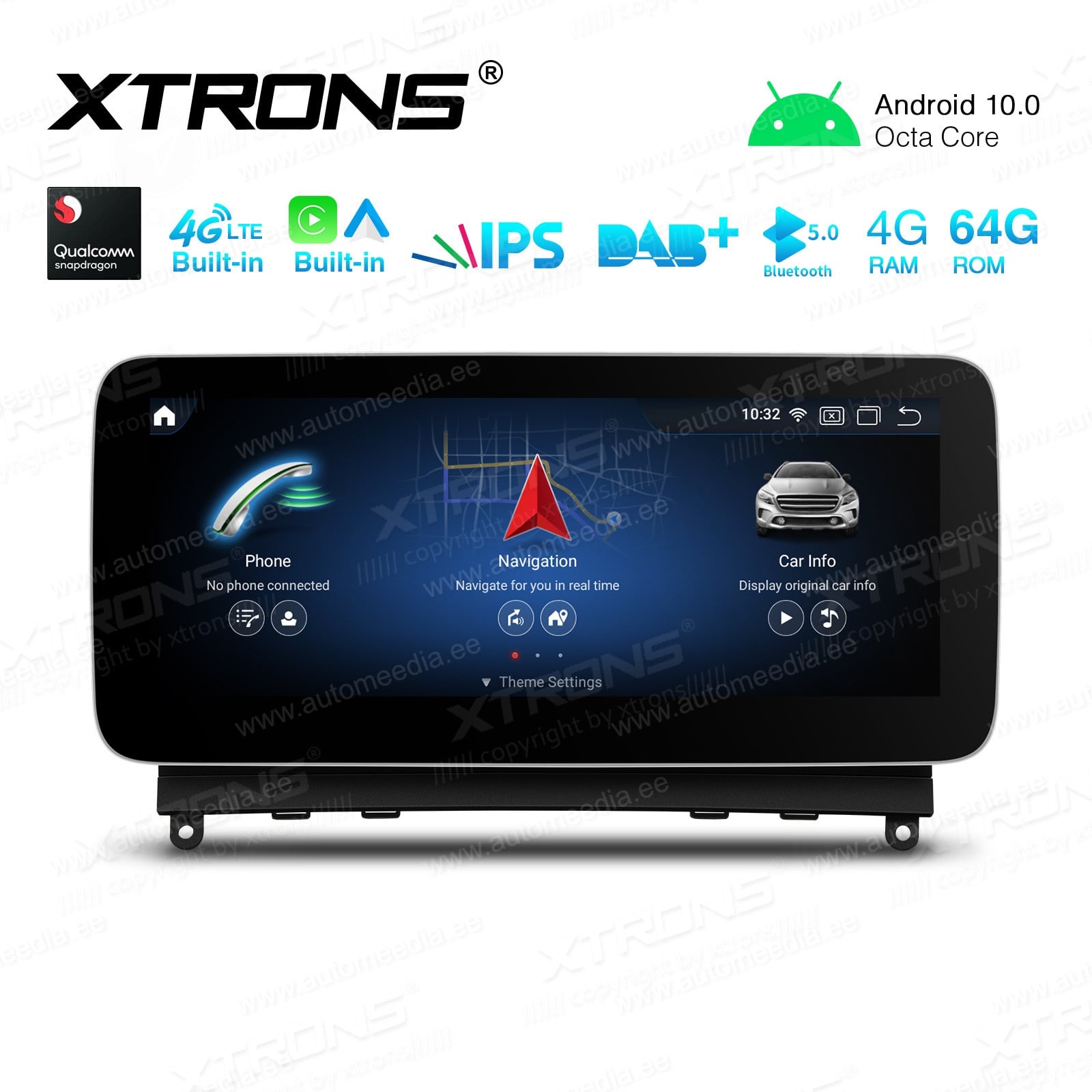 Monitor 10,25 GPS 4G Mercedes C W204 CarPlay & Android Auto  Tradetec  Procesador Octa core 1280x480Pix 4GB RAM + 64GB ROM
