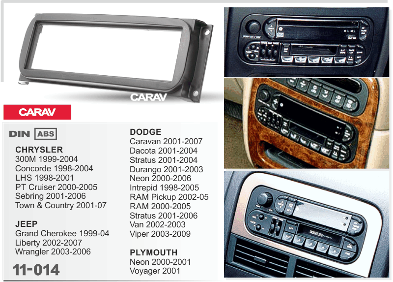 CHRYSLER 300M 1999-2004 | Town& Country 2001-07 / JEEP Grand Cherokee  1999-2004 | Wrangler 2003-06 / DODGE an 2001-07 | Voyager 2001 1-DIN Car  Stereo Din Facia Panel Fitting Surround XTRONS PRO 11-014 
