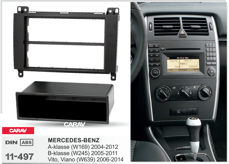 Autoradio Doppel 2-DIN Blende Einbaurahmen Radioblende + Fach + Quadlock -  ISO Radio Adapter für Mercedes A-Klasse (W169) A-Klasse 11/04-07/10