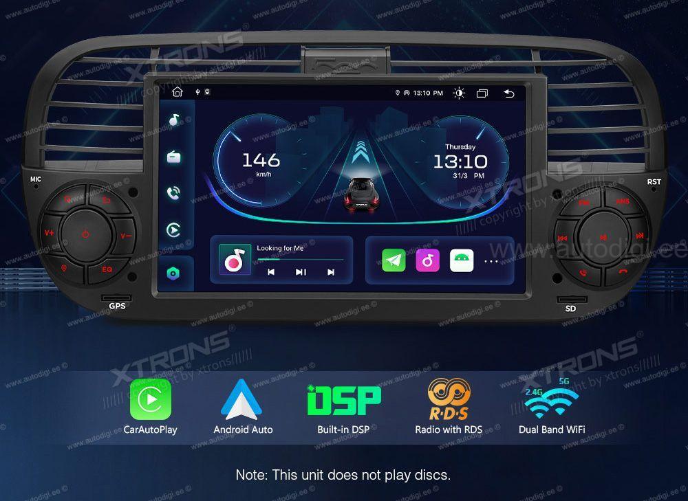 Fiat 500 (2007-2015)  XTRONS PE7150FL_B merkkikohtainen Android GPS multimedia näyttösoitin