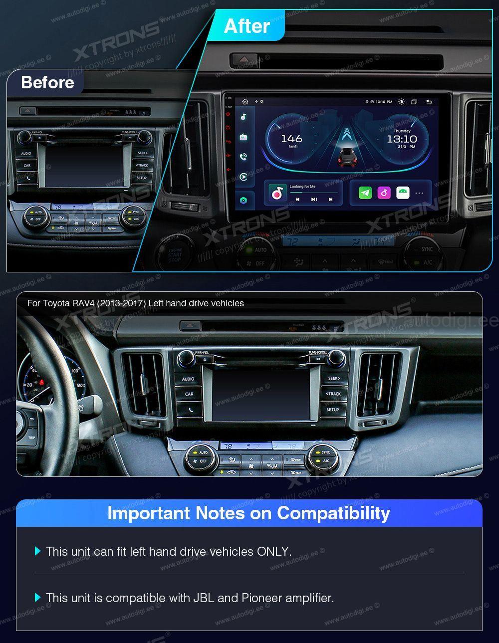 Toyota RAV4 (2013-2017)  совместимость мультимедийного радио в зависимости от модели автомобиля