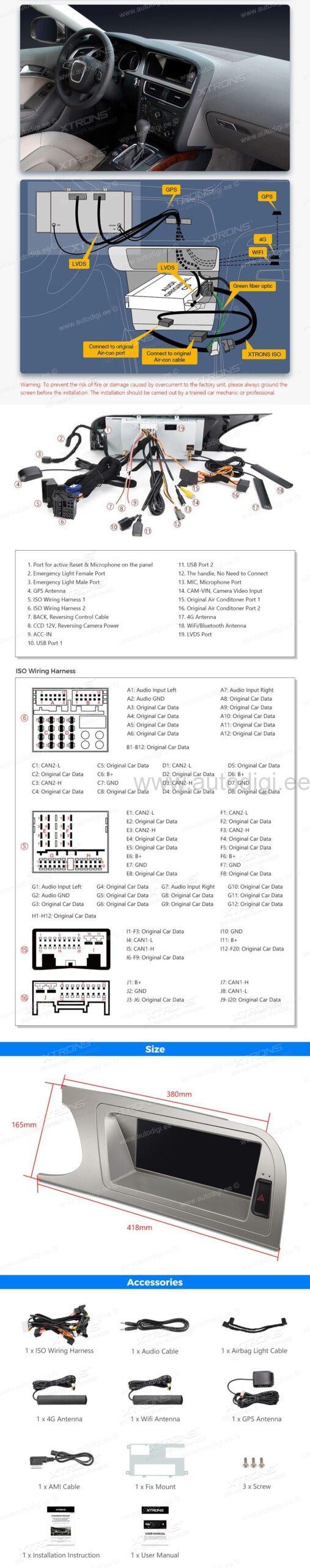 XTRONS QEA81UC-A8-A4_L XTRONS QEA81UC-A8-A4_L mõõdud ühendamine ja pistikute skeem