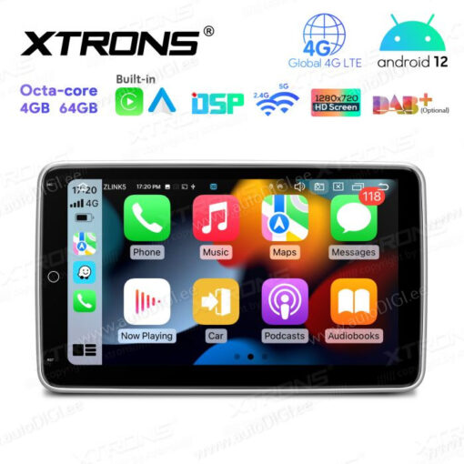 2 DIN Android 12 autoraadio XTRONS TX120L Apple Carplay vaade